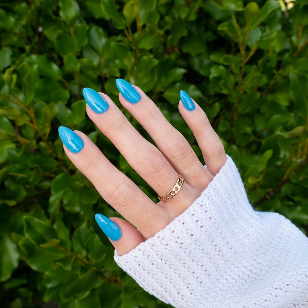 Gelous Blue Jean Baby gel nail polish - photographed in New Zealand on model
