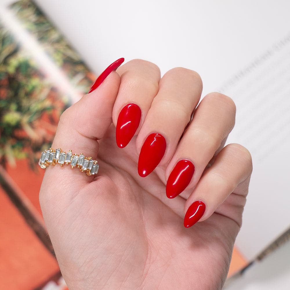 Gelous Red Sass gel nail polish - photographed in New Zealand on model